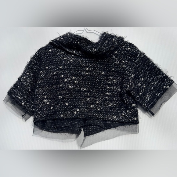 Tarnish Italy Bouclé Knit Cropped Jacket with Tulle Trim - Black/White Size: S/M - Picture 3 of 6